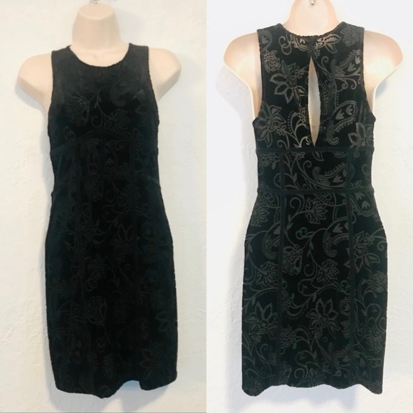 NWT Free People Black Burnout Velvet Bodycon Keyhole Mini Dress Size S - Picture 4 of 9